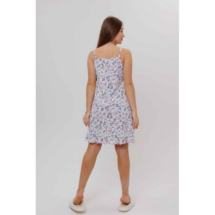 Сорочка женская из кулирки на бретелях розовая Цветы