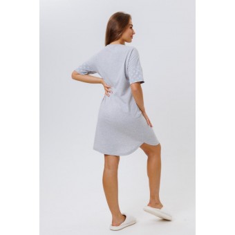 Сорочка  женская       из кулирки     с коротким рукавом  серая  Рисунок