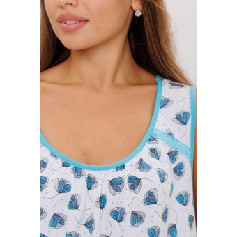 Сорочка  женская       из кулирки     без рукавов  голубая  Цветы