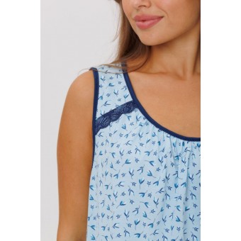 Сорочка  женская       из кулирки     без рукавов  голубая  Цветы