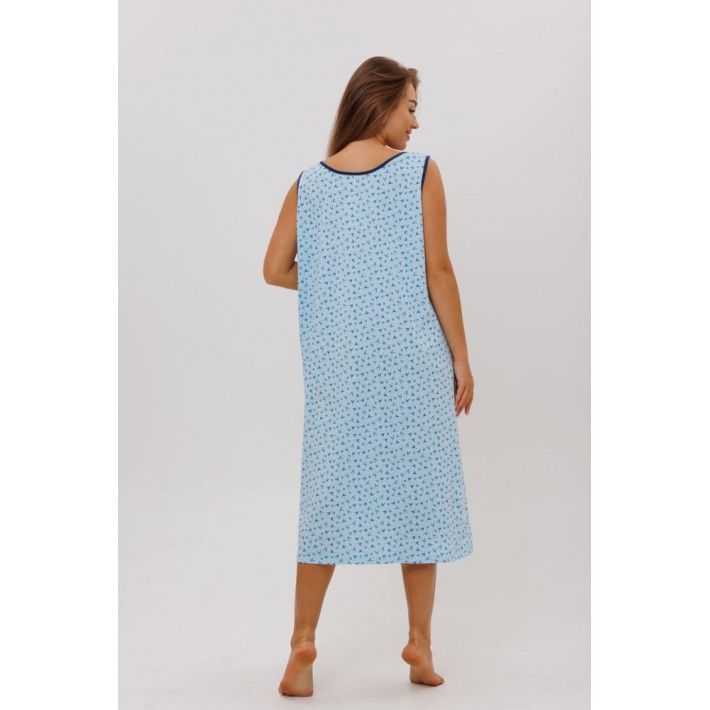 Сорочка женская из кулирки без рукавов голубая Цветы