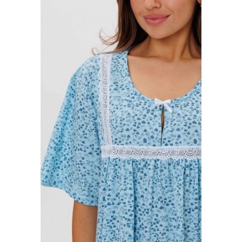 Сорочка  женская       из кулирки     с коротким рукавом  голубая  Абстракция