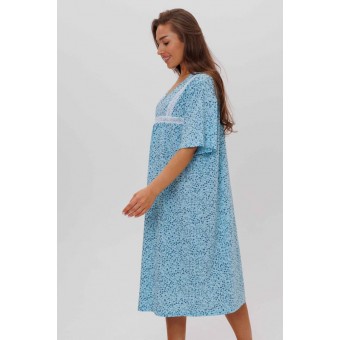 Сорочка  женская       из кулирки     с коротким рукавом  голубая  Абстракция