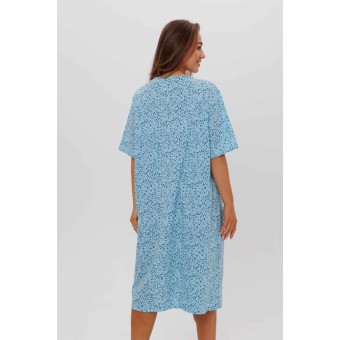 Сорочка  женская       из кулирки     с коротким рукавом  голубая  Абстракция