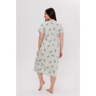 Сорочка  женская       из кулирки     с коротким рукавом  зеленая  Цветы