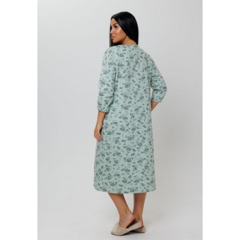 Сорочка  женская       из кулирки     с длинным рукавом  зеленая  Цветы