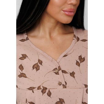 Сорочка  женская       из кулирки     с длинным рукавом  бежевая  Листья