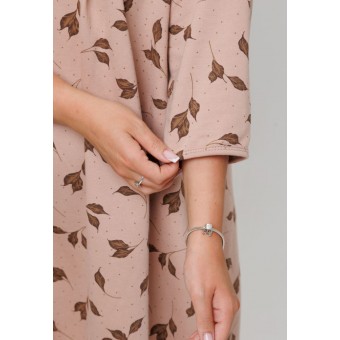 Сорочка  женская       из кулирки     с длинным рукавом  бежевая  Листья