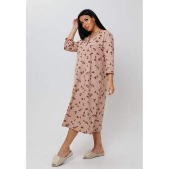 Сорочка  женская       из кулирки     с длинным рукавом  бежевая  Листья