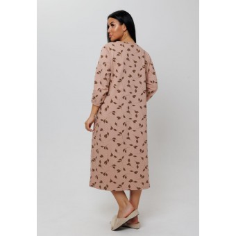 Сорочка  женская       из кулирки     с длинным рукавом  бежевая  Листья