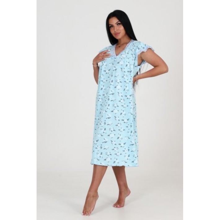 Сорочка женская из кулирки с коротким рукавом голубая