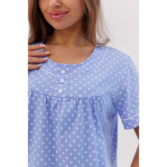 Сорочка  женская       из кулирки     с коротким рукавом  синяя  Горох