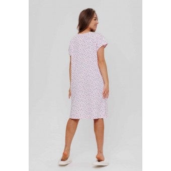 Сорочка  женская       из кулирки     с коротким рукавом  розовая  Цветы