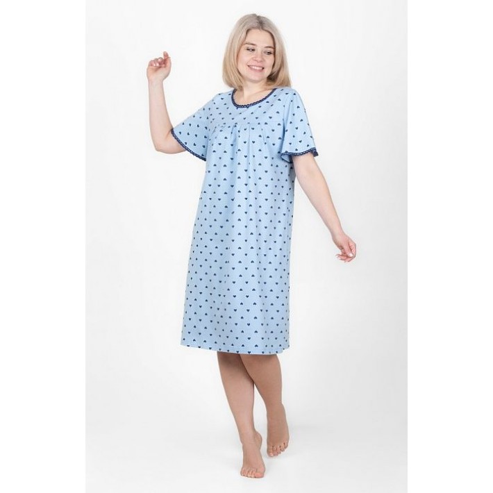 Сорочка женская из кулирки с коротким рукавом голубая