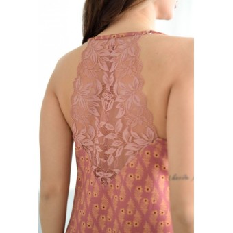 Сорочка  женская       модал     на бретелях  коричневая  Кружево