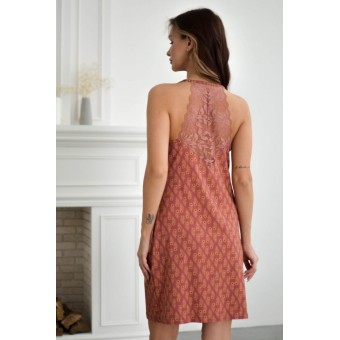 Сорочка  женская       модал     на бретелях  коричневая  Кружево