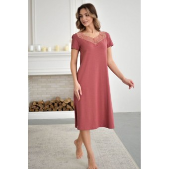 Сорочка  женская       трикотажная     с коротким рукавом  бордовая  Кружево