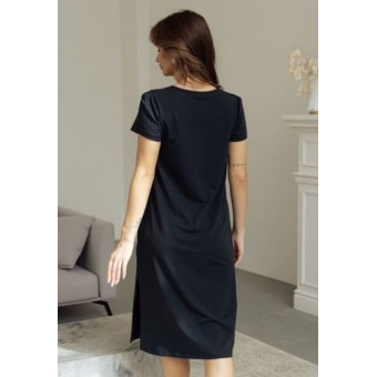 Сорочка  женская       трикотажная     с коротким рукавом  черная  Кружево