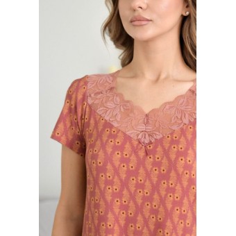 Сорочка  женская       трикотажная     с коротким рукавом  коричневая  Кружево