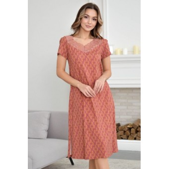 Сорочка  женская       трикотажная     с коротким рукавом  коричневая  Кружево