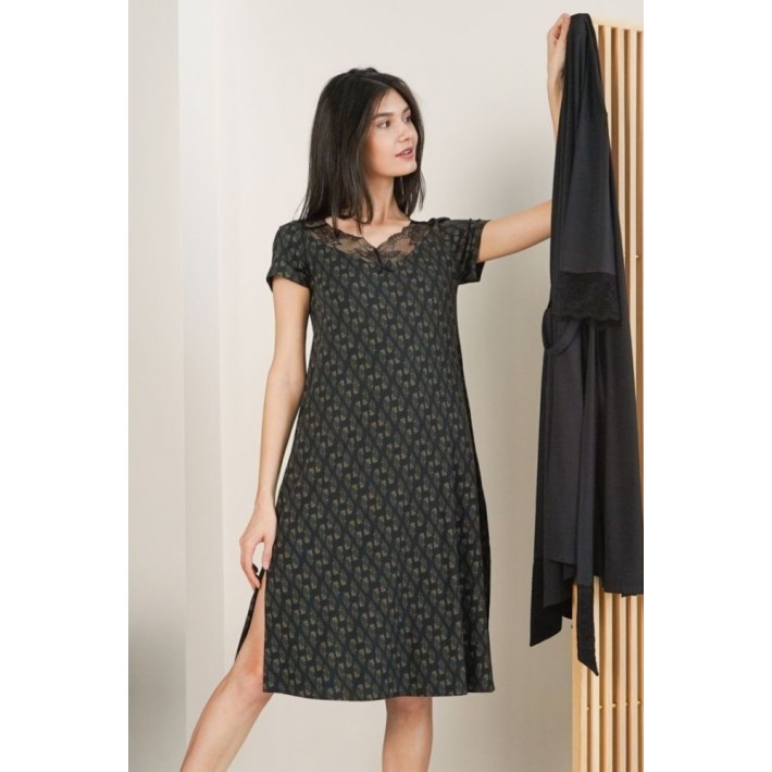 Сорочка женская трикотажная с коротким рукавом черная Кружево