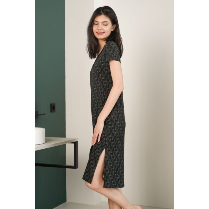 Сорочка женская трикотажная с коротким рукавом черная Кружево