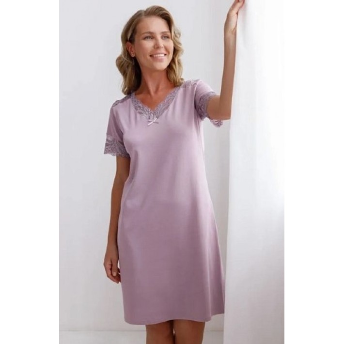 Сорочка женская модал с коротким рукавом фиолетовая Кружево