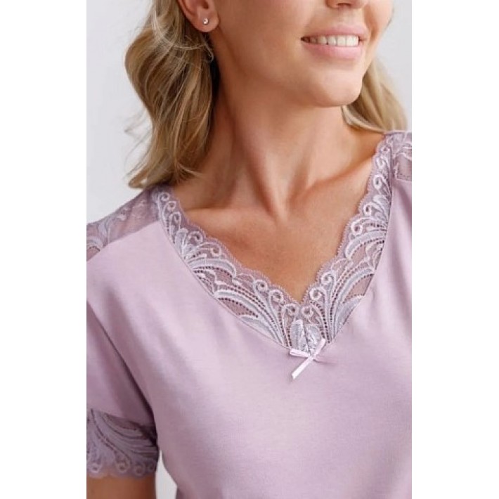 Сорочка женская модал с коротким рукавом фиолетовая Кружево