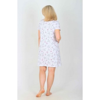 Сорочка  женская       из кулирки     с коротким рукавом  белая  Цветы