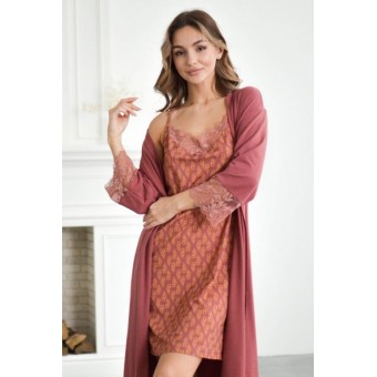 Сорочка  женская       модал     на бретелях  коричневая  Кружево