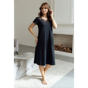 Сорочка  женская       трикотажная     с коротким рукавом  черная  Кружево