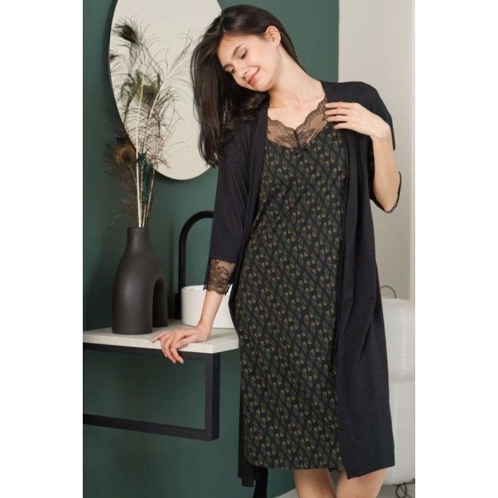 Сорочка женская трикотажная с коротким рукавом черная Кружево