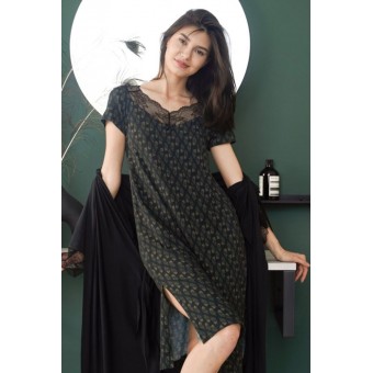 Сорочка  женская       трикотажная     с коротким рукавом  черная  Кружево