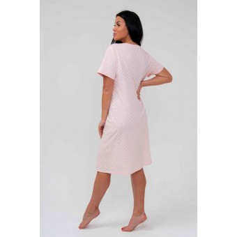 Сорочка  женская       из кулирки     с коротким рукавом  розовая  Горох