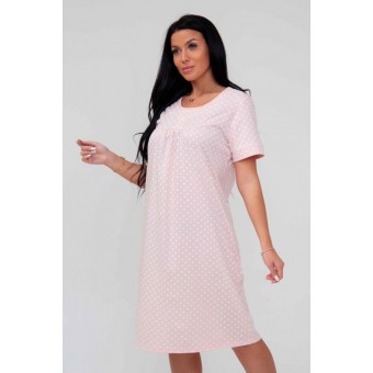 Сорочка  женская       из кулирки     с коротким рукавом  розовая  Горох