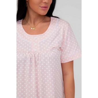 Сорочка  женская       из кулирки     с коротким рукавом  розовая  Горох