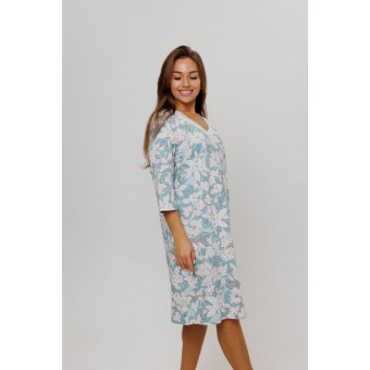 Сорочка  женская       из кулирки     с длинным рукавом  зеленая  Цветы Kuzina