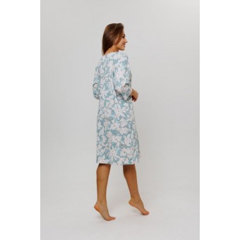 Сорочка  женская       из кулирки     с длинным рукавом  зеленая  Цветы Kuzina