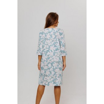 Сорочка  женская       из кулирки     с длинным рукавом  зеленая  Цветы Kuzina