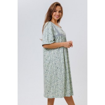 Сорочка  женская       из кулирки     с коротким рукавом  зеленая  Листья Kuzina