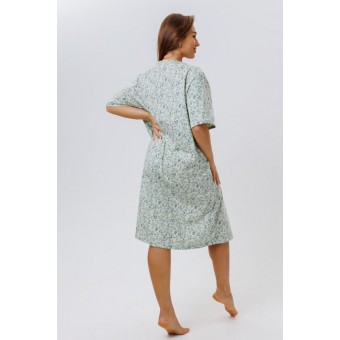 Сорочка  женская       из кулирки     с коротким рукавом  зеленая  Листья Kuzina