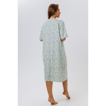 Сорочка  женская       из кулирки     с коротким рукавом  зеленая  Листья Kuzina