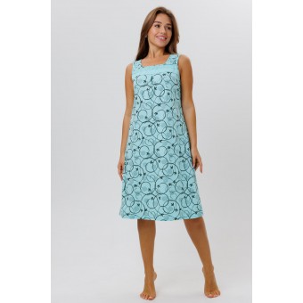 Сорочка  женская       из кулирки     без рукавов  голубая  Цветы Kuzina