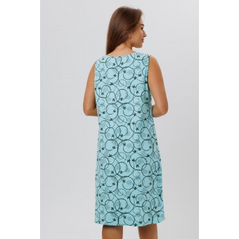 Сорочка  женская       из кулирки     без рукавов  голубая  Цветы Kuzina