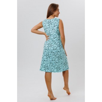 Сорочка  женская       из кулирки     без рукавов  голубая  Цветы Kuzina