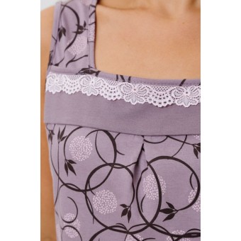 Сорочка  женская       из кулирки     без рукавов  фиолетовая  Цветы Kuzina