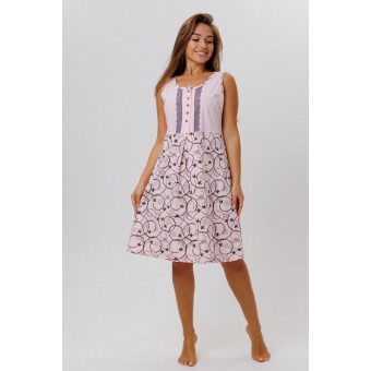 Сорочка  женская       из кулирки     без рукавов  розовая  Цветы Kuzina