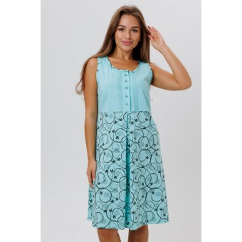 Сорочка  женская       из кулирки     без рукавов  голубая  Цветы Kuzina