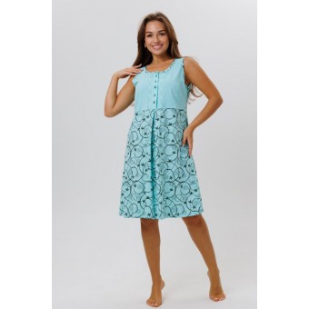 Сорочка  женская       из кулирки     без рукавов  голубая  Цветы Kuzina