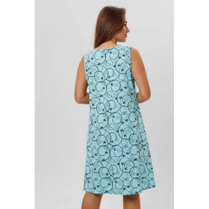 Сорочка женская из кулирки без рукавов голубая Цветы Kuzina